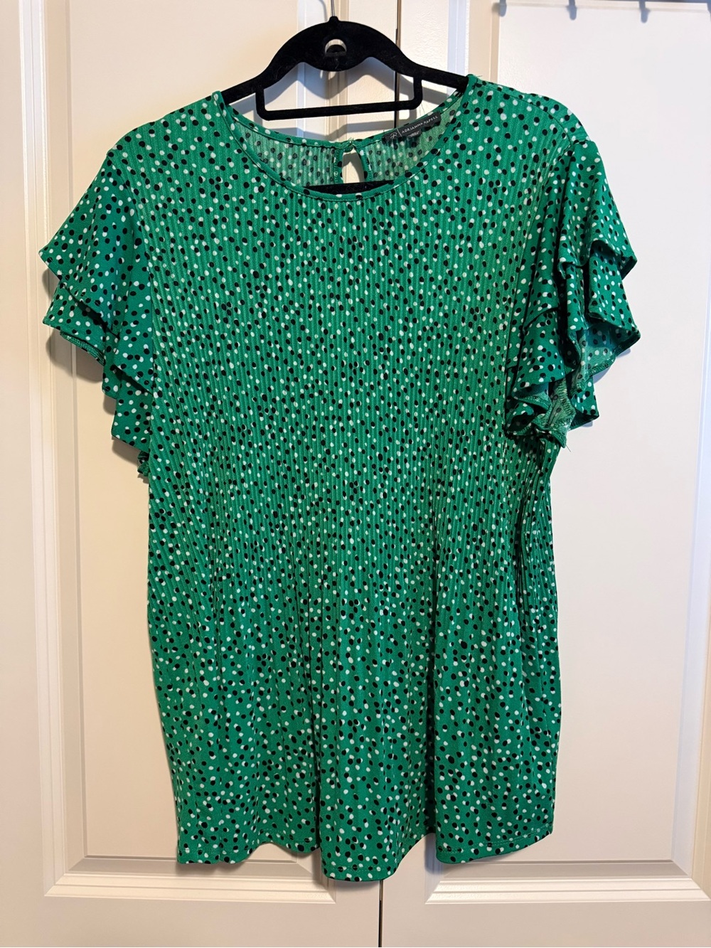 Adrianna Papell Emerald Green Polka Dot Blouse